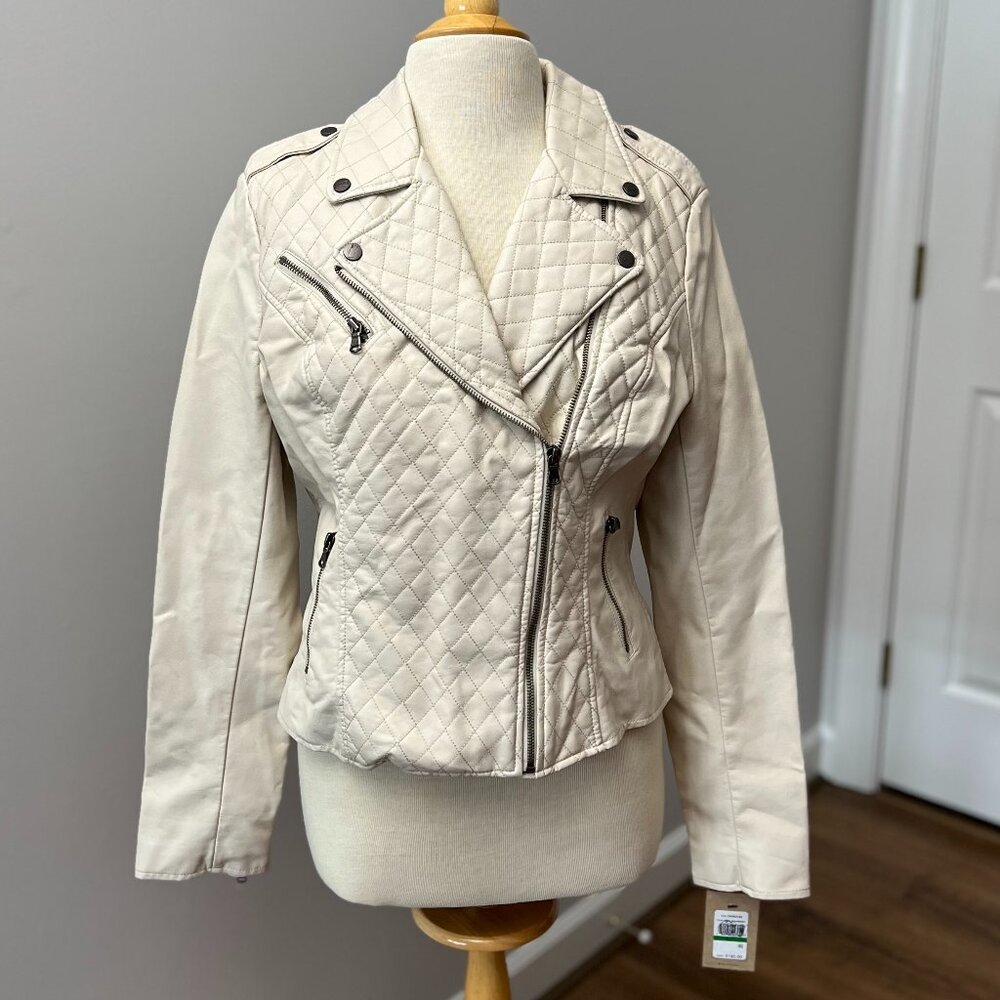 NWT Levi’s Ivory Moto Faux Leather Quilted Jacket Sz L- flawed